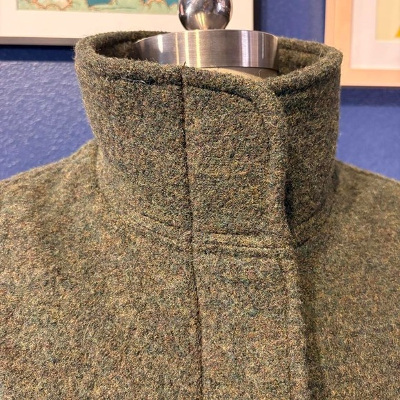 L.L.Bean Green Car Coat Boiled 100% Wool Single Breasted Buttons Princess S - Picture 3 of 9